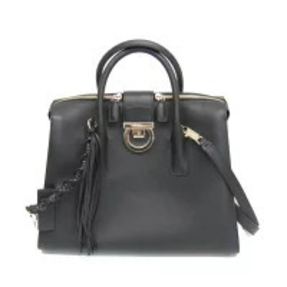 Salvatore Ferragamo Gancini Leather 2Way Shoulder Bag Black